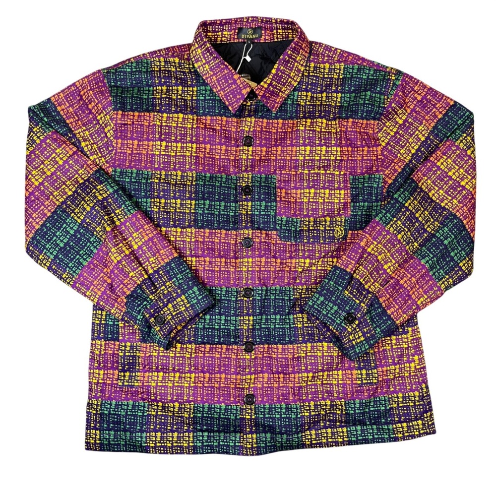 D'Iyanu Quilted Shirt Jacket Mens L Multicolor African Print Geometric Shacket
